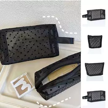 Большая вместительная сетчатая косметичка Love Heart на молнии с прозрачной косметичкой в виде модной дорожной сумки A