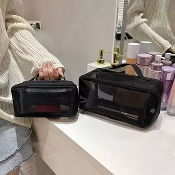 Большая вместительная сетчатая прозрачная косметичка, переносная дорожная косметичка, черная косметичка на молнии, сумка для хранения, женский органайзер для косметики As picture show