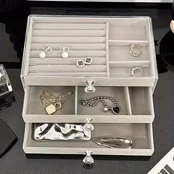 Большая вместительная шкатулка для украшений с ящиками, трехслойная шкатулка для хранения украшений, настольная шкатулка для хранения украшений, ювелирные серьги, кольца, ожерелья, подвески, хранение
