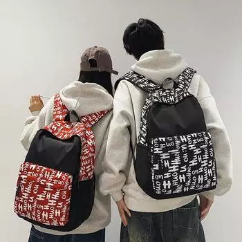Большая вместительная школьная сумка в стиле колледжа для мужчин и женщин с буквенным принтом, студенческий компьютерный дорожный рюкзак чёрный