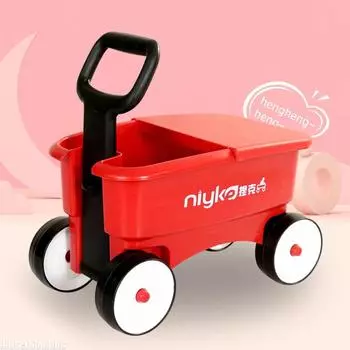 Большая вместительная симпатичная детская тележка и ящик для хранения четырехколесного самоката, красный пластиковый ящик для хранения, подарок для мальчиков и девочек красный