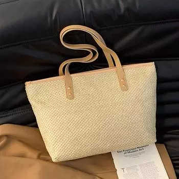 Большая вместительная соломенная сумка 2024 года, популярная модная пляжная сумка, сумка через плечо, сумка-тоут, женская сумка прилив белый