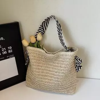 Большая вместительная соломенная сумка для женщин, сумка на плечо для отдыха на море, сумка-тоут для поездок на работу хаки