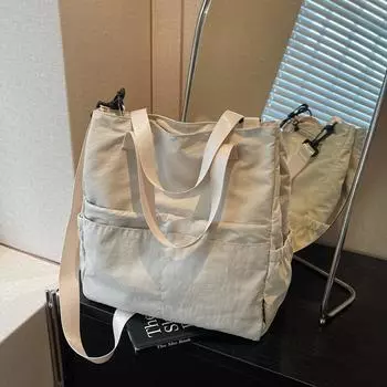 Большая вместительная студенческая сумка женская сумка через плечо легкая сумка-тоут сумка для поездок на работу бежевый