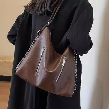 Большая вместительная сумка 2024 года, новый рюкзак с цепочкой, женская сумка-мессенджер через плечо, повседневный универсальный рюкзак для путешествий и выходов чёрный