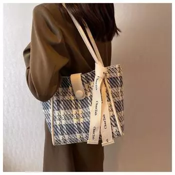 Большая вместительная сумка 2024 года, новая модная холщовая клетчатая сумка через плечо, простая портативная сумка, новая модная женская сумка чёрный