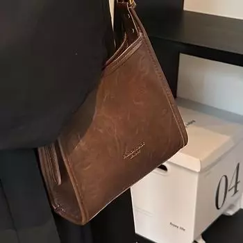 Большая вместительная сумка 2024 года, новая сумка через подмышку, женская модная сумка-мессенджер, универсальная сумка через плечо в стиле ретро темно-коричневого