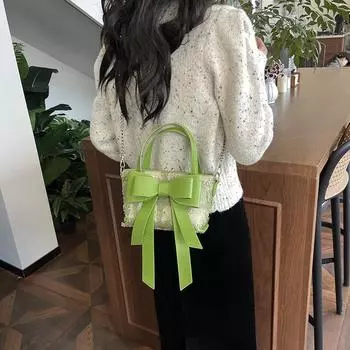 Большая вместительная сумка-бантик для женщин 2024 года, новая весенняя милая сумка через плечо, простая студенческая сумка для поездок на работу и обратно для женщин чёрный
