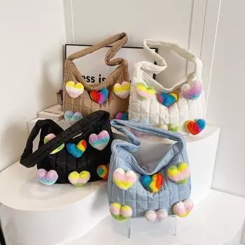 Большая вместительная сумка через границу с ниткой для вышивки ромбовидной сеткой, милая, свежая, сладкая, сумка через плечо, легкая плюшевая сумка, персонализированная