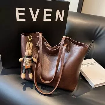 Большая вместительная сумка через плечо в стиле ретро, женская модная большая сумка через плечо в иностранном стиле, повседневная сумка-тоут для поездок на работу no pendant коричневый