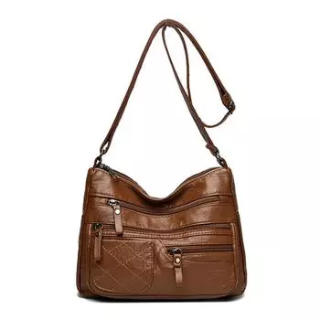 Большая вместительная сумка через плечо женская сумка через плечо многослойная ПУ сумка для мам среднего возраста коричневый