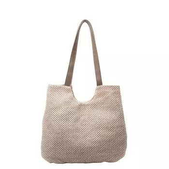 Большая вместительная сумка через плечо, женская соломенная дорожная сумка бежевый