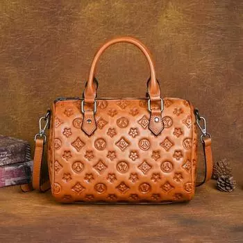 Большая вместительная сумка через плечо с тиснением Vintage Tote 26*15*18 жёлтый