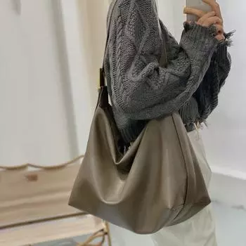 Большая вместительная сумка через плечо из искусственной кожи, сумка-мессенджер для повседневного использования, сумка через подмышку, модная женская сумка-тоут 37x16x25cm коричневый