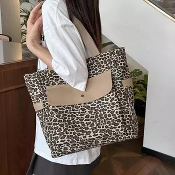 Большая вместительная сумка через плечо с леопардовым принтом, женская сумка-тоут, большая сумка для покупок, дорожная сумка леопардовый