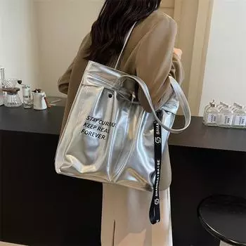 Большая вместительная сумка через плечо для женщин, сумка для бега на работу, студенческая сумка-тоут серебряный