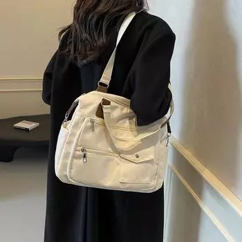 Большая вместительная сумка через плечо женская сумка через плечо однотонная сумка белый