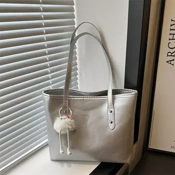 Большая вместительная сумка через плечо, модная женская сумка, новая сумка-тоут, корейская версия, повседневная популярная женская сумка Without pendant чёрный