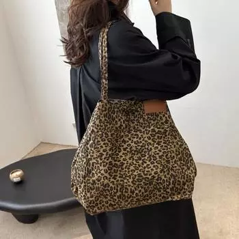 Большая вместительная сумка через плечо с леопардовым принтом, модная осенняя простая персонализированная сумка-тоут для покупок