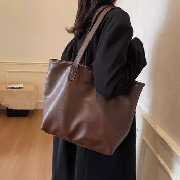 Большая вместительная сумка через плечо для женщин из ПУ, сумка-тоут для поездок на работу коричневый