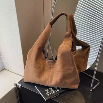 Большая вместительная сумка через плечо из замши для женщин, универсальные сумки через плечо, высокое качество, базовый стиль, повседневный