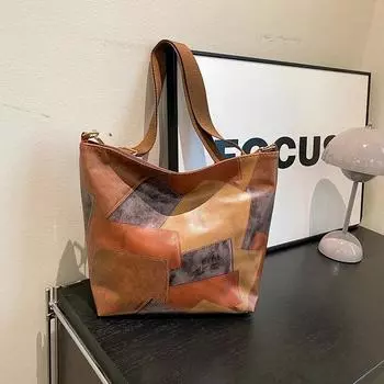 Большая вместительная сумка через плечо для женщин, подходящая по цвету, современная сумка-ведро из полиуретана для поездок на работу, стильные индивидуальные сумки через плечо