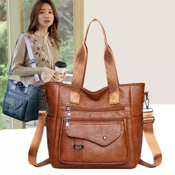 Большая вместительная сумка через плечо из мягкой кожи, сумка для мам среднего возраста, женская сумка-тоут красный