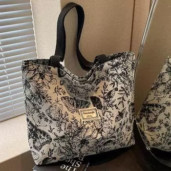 Большая вместительная сумка через плечо женская 2024 новая холщовая сумка женская универсальная сумка для покупок пригородных поездок женская сумка