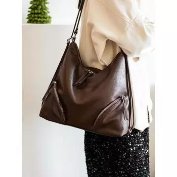 Большая вместительная сумка через плечо для женщин, новая ретро-мода, складная сумка-тоут на молнии, высококачественный текстурный рюкзак для улицы (30cm<Max Length<50cm)