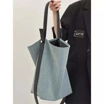 Большая вместительная сумка через плечо под мышкой, женская новая джинсовая сумка-мессенджер из холста, модная сумка-ведро для поездок на работу синий