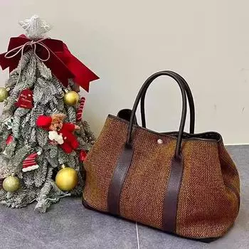 Большая вместительная сумка через плечо, женская, новая, осенне-зимняя, нишевая, дизайнерская, высококачественная, шерстяная сумка для поездок на работу темно-коричневого