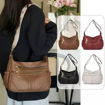 Большая вместительная сумка через плечо из мягкой кожи, женская сумка через плечо хаки