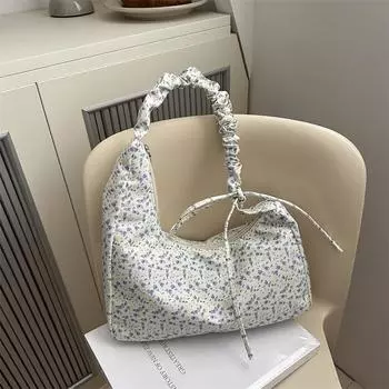 Большая вместительная сумка через плечо, женская летняя популярная сумка с цветочным принтом, универсальная плиссированная сумка-тоут для поездок на работу