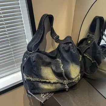 Большая вместительная сумка через плечо из джинсовой ткани с простой застежкой-молнией, повседневная сумка на плечо