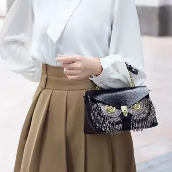 Большая вместительная сумка через плечо, сумка для учебы, индивидуальный дизайн, сова, кисточка, легкий, роскошный, новый