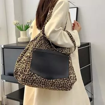 Большая вместительная сумка через плечо с леопардовым принтом, женская сумка-тоут коричневый