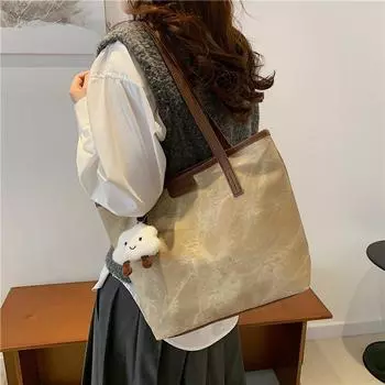 Большая вместительная сумка через плечо в стиле ретро, контрастная цветная сумка-тоут, женская зимняя текстура, простая повседневная сумка для поездок на работу No pendant серый