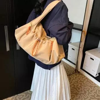 Большая вместительная сумка через плечо для женщин, однотонная, на молнии, со шнуром, все игры, сумки через плечо, элегантный нейлон