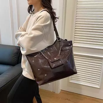 Большая вместительная сумка через плечо из ПУ для женщин, прочные цепи с молнией, повседневная сумка, элегантные сумки