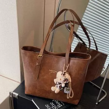 Большая вместительная сумка через плечо в стиле ретро, женская трендовая модная большая сумка через плечо, повседневная сумка-тоут для путешественников no pendant коричневый