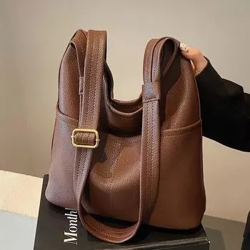 Большая вместительная сумка через плечо в стиле ретро, сумка-ведро премиум-класса для поездок на работу коричневый