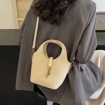 Большая вместительная сумка через плечо, однотонная сумка через плечо, модная сумка-корзина для овощей, дорожная сумка бежевый