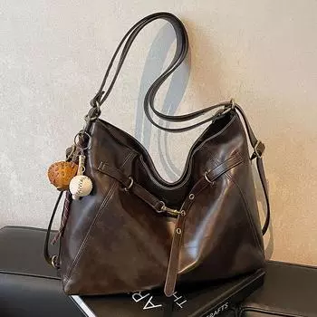 Большая вместительная сумка через плечо, универсальная осенняя повседневная женская сумка-тоут на одно или два плеча чёрный