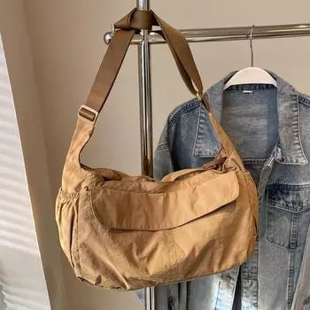 Большая вместительная сумка через плечо из водонепроницаемой нейлоновой ткани, женская простая сумка через плечо, сумка из ткани для поездок на работу, сумка с несколькими карманами хаки