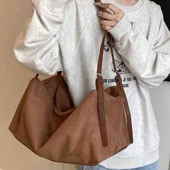 Большая вместительная сумка через плечо из замши для женщин, повседневные минималистичные сумки-тоут из замши, новый рюкзак для путешествий и покупок