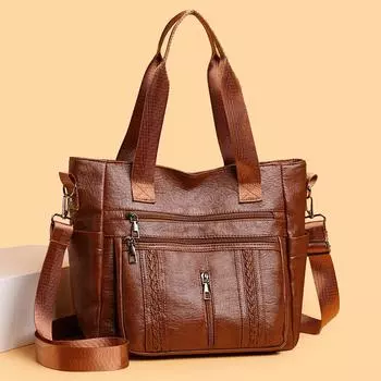 Большая вместительная сумка через плечо женская сумка из искусственной кожи чёрный