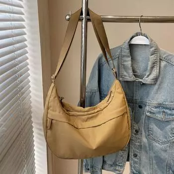 Большая вместительная сумка через плечо женская сумка через плечо однотонная сумка хобо хаки