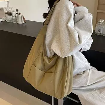 Большая вместительная сумка через плечо для женщин, супер мягкая тканевая сумка подмышку из хлопка