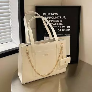 Большая вместительная сумка через подмышку для женщин 2024 года, новая модная и простая большая сумка, красивая сумка через плечо в иностранном стиле с цепочкой чёрный