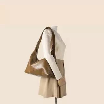 Большая вместительная сумка через подмышку Niche Retro Oil Wax Leather Shoulder Bag Premium Commuter Tote Bag чёрный